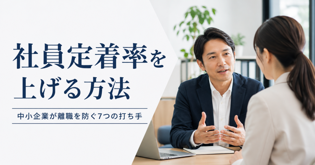 社員定着率を上げる方法を確認する中小企業の経営者と社員の面談風景のアイキャッチ画像