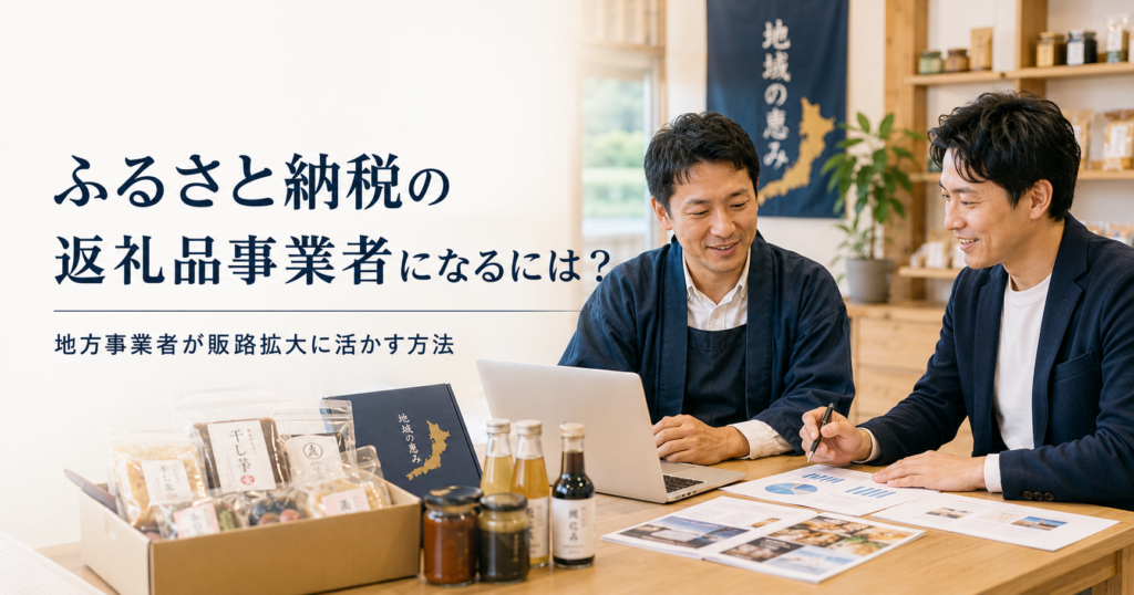 ふるさと納税の返礼品事業者になる方法や地方事業者の販路拡大について話し合う中小企業の事業者のアイキャッチ画像