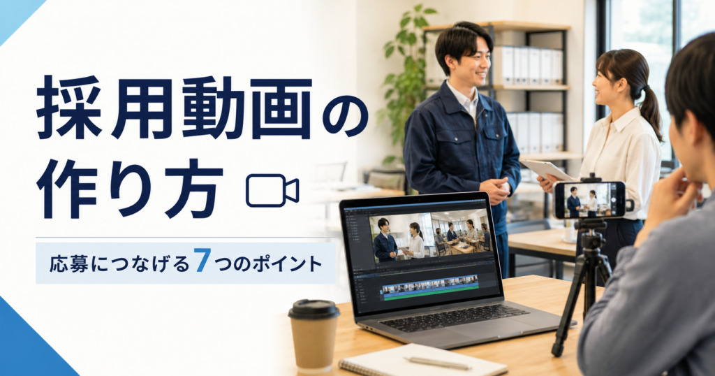 採用動画の作り方や中小企業が応募につなげるためのポイントを確認する経営者と採用担当者のアイキャッチ画像
