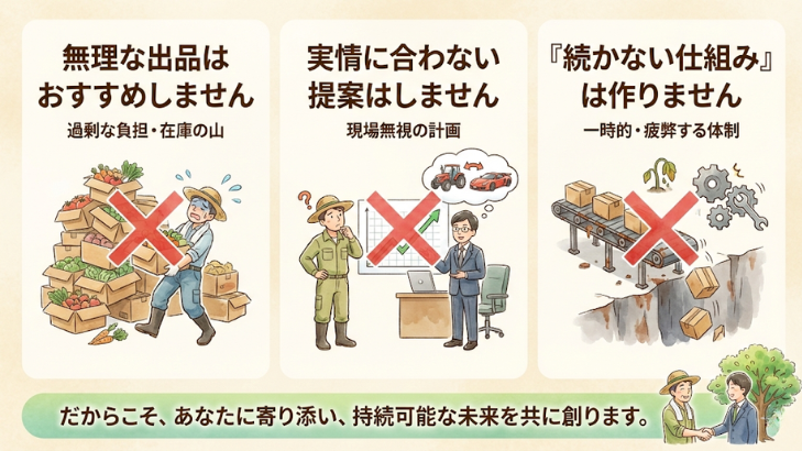 ・無理な出品はおすすめしません
・実情に合わない提案はしません
・「続かない仕組み」は
作りません