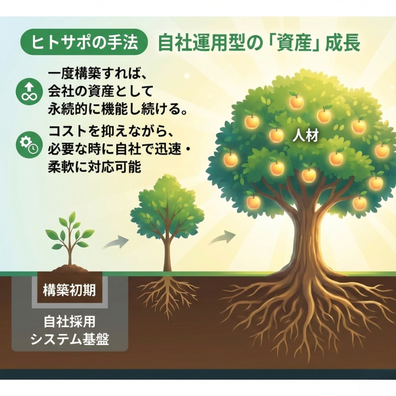 ヒトサポの手法:自社運用型の「資産」成長