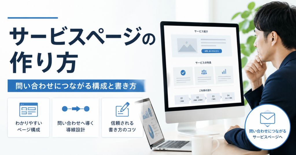 サービスページの作り方や中小企業が問い合わせにつなげる構成と導線設計を確認するWeb担当者のアイキャッチ画像