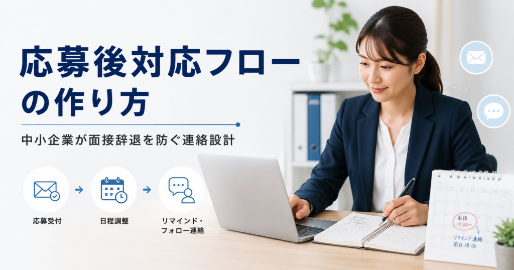 応募後対応フローの作り方や中小企業が面接辞退を防ぐための連絡設計を確認する採用担当者のアイキャッチ画像