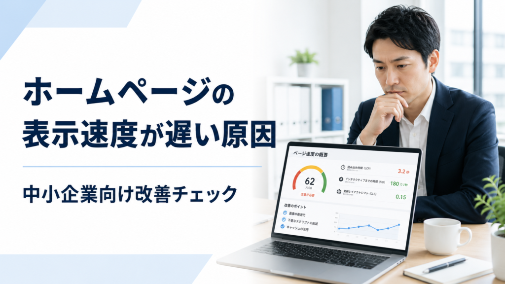 PageSpeed Insightsを使ってホームページの表示速度が遅い原因を確認する中小企業の担当者